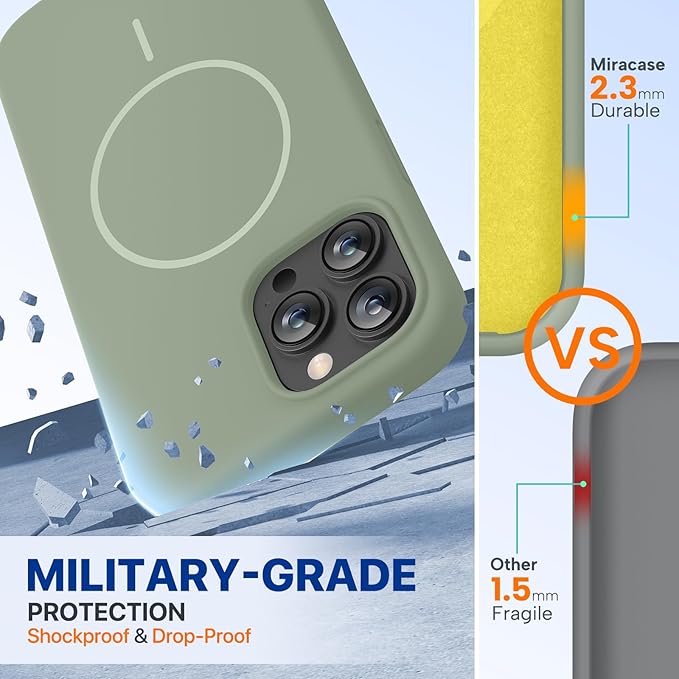 Miracase Magnetic for iPhone 13 Pro Max Case, [Soft Anti-Scratch Microfiber Lining], Compatible with MagSafe, Liquid Silicone Shockproof Drop Protection Phone Case for 13 Pro Max, Patina Green