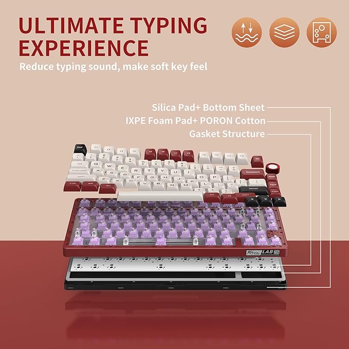 RK ROYAL KLUDGE R75 Mechanical Keyboard Wired with Volume Knob, 75% Keyboard Gasket Mounted, RGB Backlit, Creamy Keyboard with MDA Profile, PBT Keycaps, Hot Swappable Pre-lubed Linear Switch