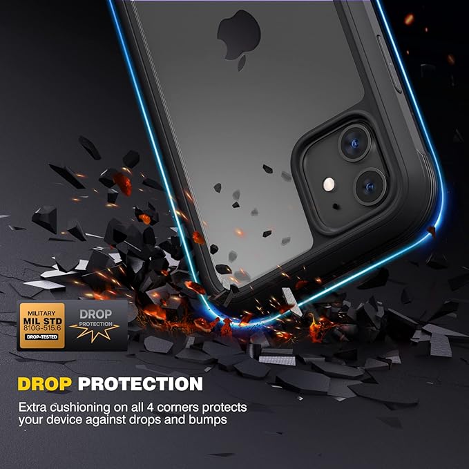 Diaclara Compatible with iPhone 11 Case, Full Body Rugged with Built-in Touch Sensitive Anti-Scratch Screen Protector, Soft TPU Bumper Case Clear Compatible with iPhone 11 6.1" (Black and Clear)