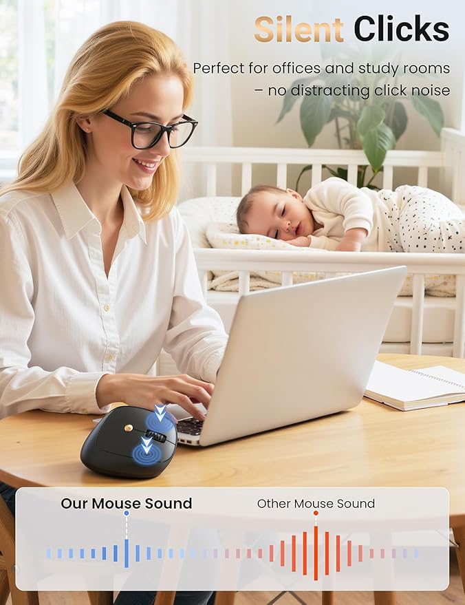 Ergonomic Vertical Wireless Mouse, 57° Natural Handshake for Wrist Pain Relief, Rechargeable 2.4G USB Computer Mouse, Quiet Click, 800/1200/1600 DPI, for Laptop PC Mac, Small/Medium Hands (Black)