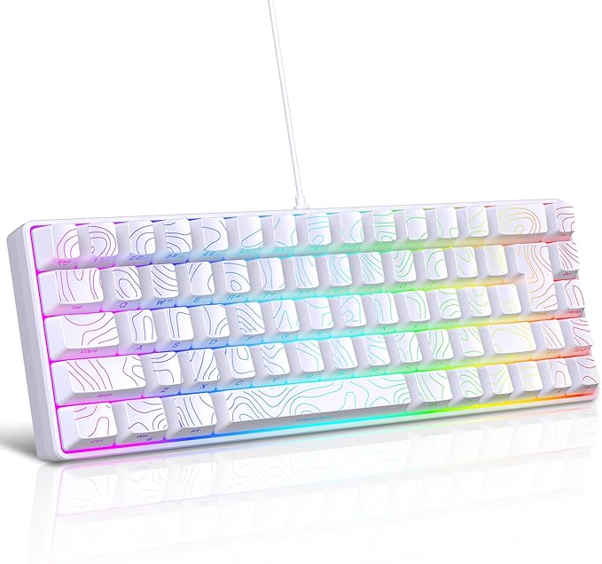 Snpurdiri 65% Wired Gaming Keyboard, 68 Keys RGB Backlit Ultra-Compact Small Gaming Keyboard, for PC/Mac Gamer, Typist, Travel, Easy to Carry on Business Trip White