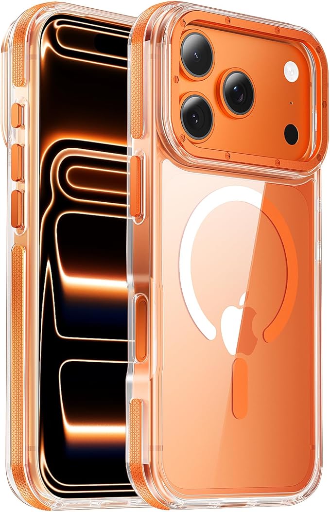 for iPhone 17 Pro Max case [10Ft Military-Grade Protection] Compatible with fit MagSafe Shockproof Slim Thin Cover case for iPhone 17 Pro Max 6.9 inch, Orange Clear