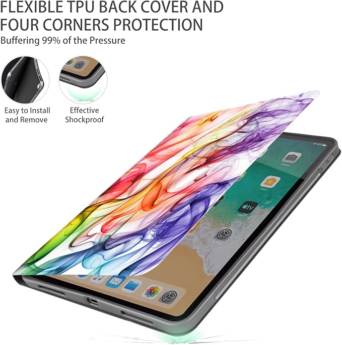 iPad Air 11 Inch Case M3/M2 (2025/2024), Case for iPad air 5th/4th Generation 10.9 Inch, case for iPad air 11-inch Multi-Angle AdjustableStand Soft Leather Shockproof Auto Wake/Sleep,Colorful Smoke