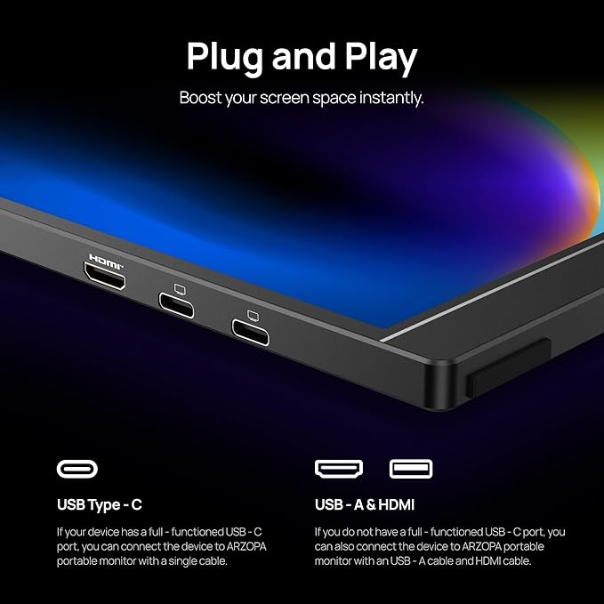 ARZOPA 16" 2.5K Portable Monitor, 2560x1600 QHD IPS Display 123% sRGB with Built-in Stand USB-C HDMI Eye Care External Second Screen for Mac Laptop Phone PS4/5 Xbox Switch -Z1RC