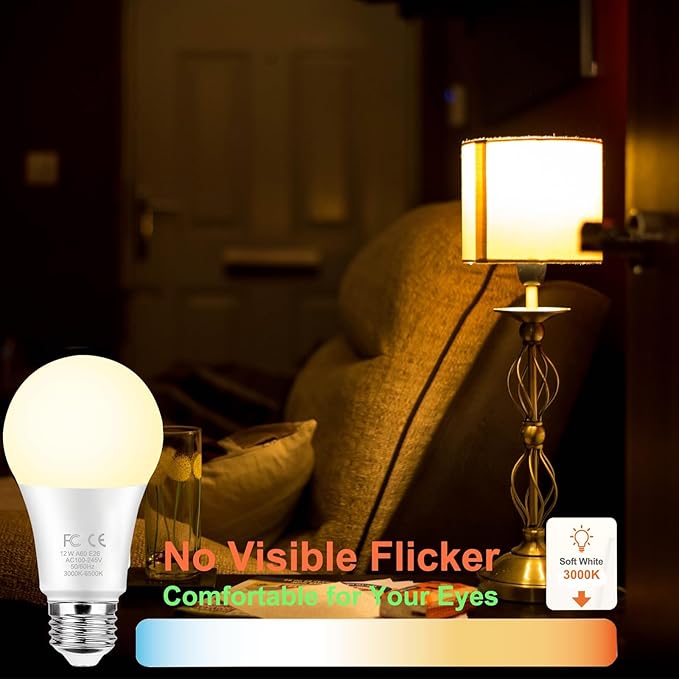 GRV E26 12W Smart LED Bulb with a 2.4GHz Remote Control,RGBCW Color Changing Led Bulb,Stepless Dimmable 3000-6500K,100W Incandescent Lamp Equivalent,A19 1000Lumens,CRI>80,Home Decor,1 Bulb & Remote