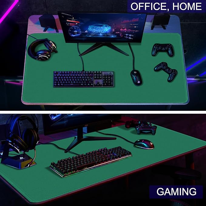Large Gaming Mouse Pad, XXL Extended Computer Keyboard Mouse Mat with Stitched Edges, 31.5" x 15.7" Non-Slip Waterproof Rubber Base Office Big Long Mousepad for Work, Game, Office, Home, Green