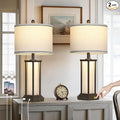 27in Tall Farmhouse Table Lamp Set of 2 with USB C+A & Outlet,Brown Industrial End Table Lamp for Living Room,Vintage Rustic Bedside Lamps with Night Light for Bedroom Nightstand,Brown