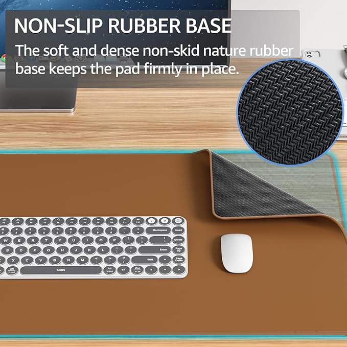 KTRIO Large Gaming Mouse Pad Desk Mat, Superior Micro-Weave Cloth, Non-Slip Rubber Base, Stitched Edges, Water-Resistant, for Gamer, Office & Home, 31.5 x 15.7 Inch，Coffee Brown