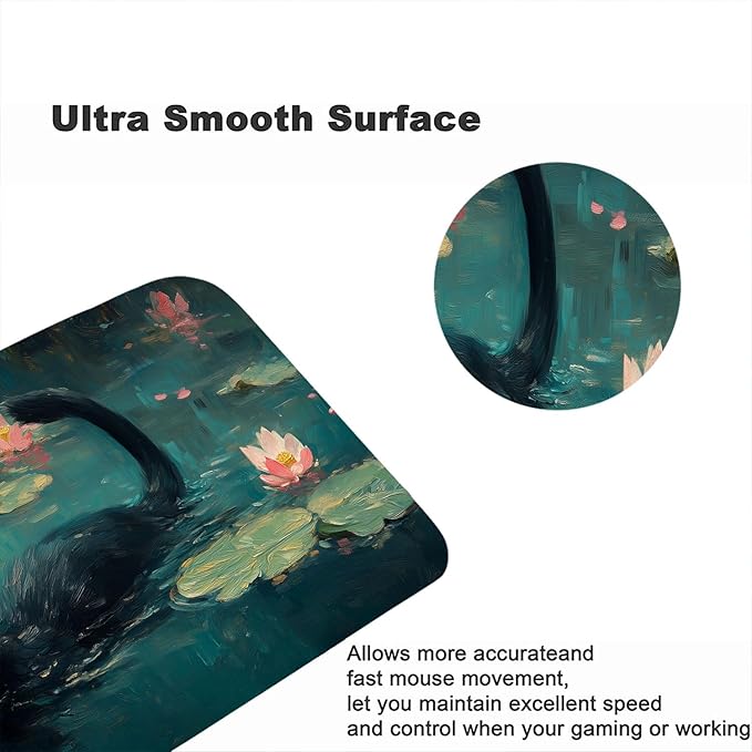 Black Cat Gaming Mouse Pad Cute Animal Green Lotus Leaves Mousepad XL Large Gaming Mouse Pad Laptop Keyboard Mat Desk Pad 31.5"x11.8" Office Computer Keyboard Laptop Home
