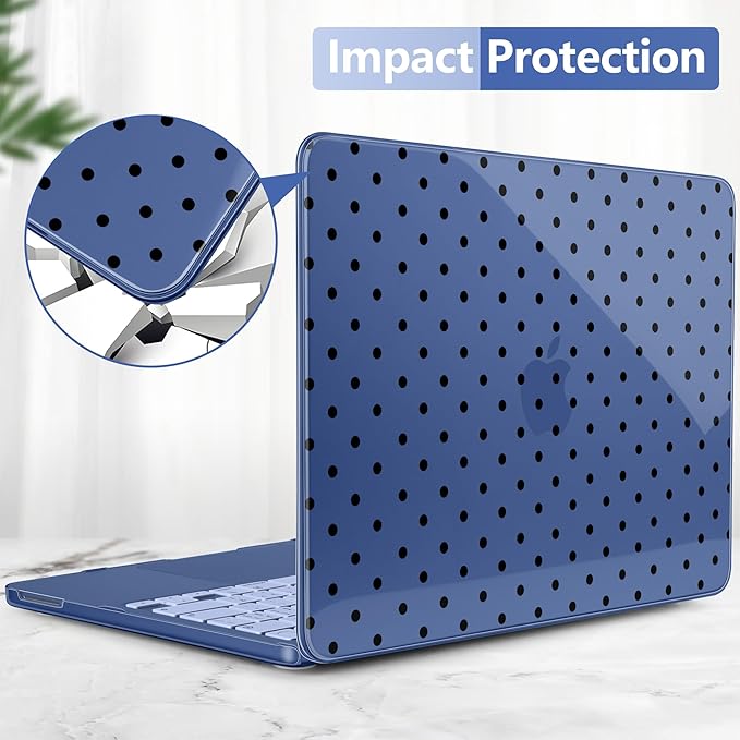 DONGKE for MacBook Neo 13 Inch Case 2026 (Model A3404, A18 Pro chip), Stylish Pattern Protective Hard Shell with Screen Protector, Keyboard Cover & USB-C Adapter - Indigo Polka Dots