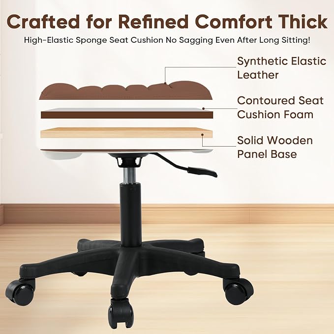 Height Adjustable Foot Stool,550lbs Heavy Duty Large Seat Under Desk Footrest,Swivel Rolling Chair Sturdy Wheels,2 in 1 Ottoman Stool Meeting Chair for Home Office,Browm