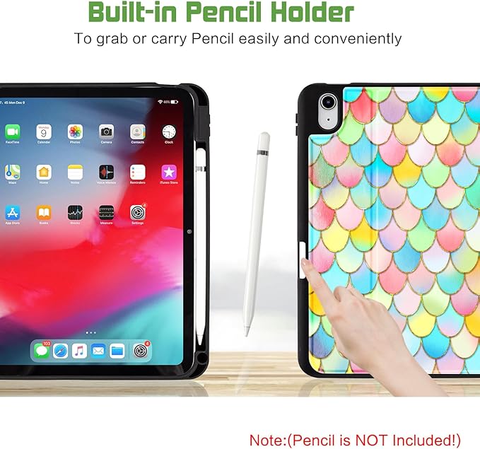 for iPad (A16) 11Th/10Th Generation Case 2025/2022, for iPad A16 Case 11Th/10Th Generation, 10Th/11Th Gen Slim Cover Pencil Holder & 4 Viewing Angles & Typing Stand, Colorful Pink Fish Scale