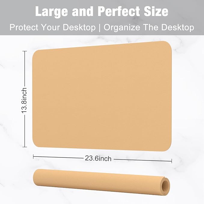 Hsurbtra Desk Pad, 23.6" x 13.8" PU Leather Desk Mat, M Extended Mouse Pad, Waterproof Desktop Blotter Protector, Non-Slip Ultra Thin Small Laptop Keyboard Writing Mat for Office Home, Earth Yellow