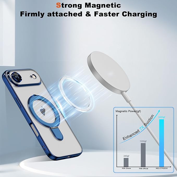 Compatible with iPhone 17 Air Case with Invisible Magnetic Ring Stand [Compatible with Mag-Safe] [Full Camera Lens Protector] Plating Clear Phone Case for iPhone 17 Air 6.5", Blue
