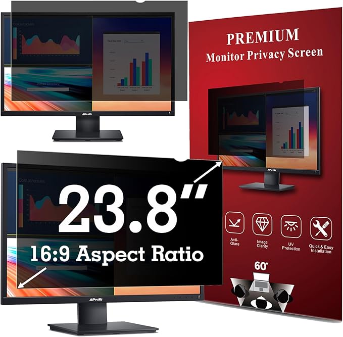23.8 Inch Privacy Screen Filter for 16:9 Widescreen Monitor | Privacy Shield | Anti-Glare | Anti-Blue light Protector | Anti-SPY | Eye Protection | Computer Security Private Filter