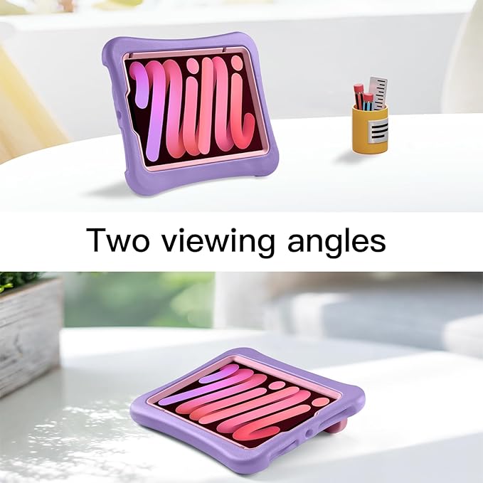 Kids Case for iPad Mini 7 (A17 Pro) 2024 /iPad Mini6 2021, Light Weight Heavy Duty/Shockproof/Drop Proof with Handle/Kickstand, Child Friendly Cover for iPad Mini 7th/6th Gen 8.3inch (Purple Pink)
