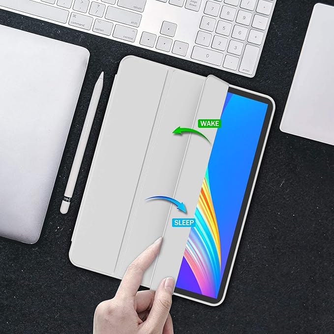 iMieet Case for iPad Pro 11 Inch (M5) 2025 /(M4) 2024 5th Gen, Trifold Stand Smart Cover with Pencil Holder and Soft TPU Back, Auto Wake/Sleep (Light Gray)