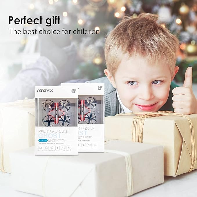 Mini Drone for Kids & Beginners, Indoor Portable Hand Operated/RC Nano Helicopter Quadcopter,Auto Hovering,3D Flips,Birthday＆ Children's Day Gift for Boys and Girls,Auto Hovering, Headless Mode & Remote Control, Red.4-blade design-ATOYX