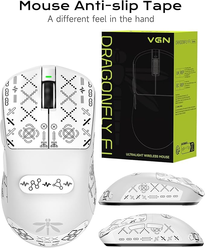 VGN Dragonfly F1 Pro Max Wireless Gaming Mouse, 130h Playtime Long Endurance, 55g Lightweight, PAW3395 26K DPI Flagship Sensor, 4000Hz Polling Rate Supported, Low Latency Esports Peripherals, White