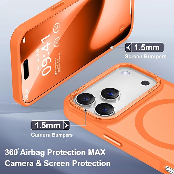 Newfuture Magnetic for iPhone 17 Pro Case [Compatible with Magsafe] [Military Grade Drop Protection] Translucent Matte Anti-Scratch Shockproof Protective Phone Cover 6.3 Inch, Orange