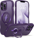 CAPRARO for iPhone 13 Pro Max Case with 360° Spin Magnetic Stand for Women, [Compatible with MagSafe] [Full Camera Protection] Cute Wave Translucent Matte Case for iPhone 13 Pro Max, Deep Purple