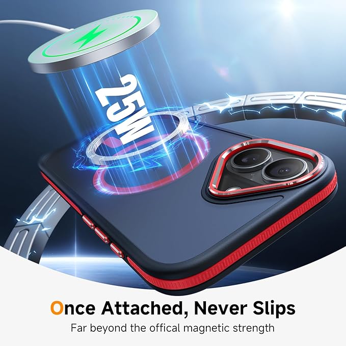 DOMAVER Magnetic 3 in 1 for iPhone 16 Case, [Omni-Directional Protection] with 1x Screen Protector + 1x Camera Cover, [Seamless Work with Magsafe] Protective Silm Case for iPhone 16 Red