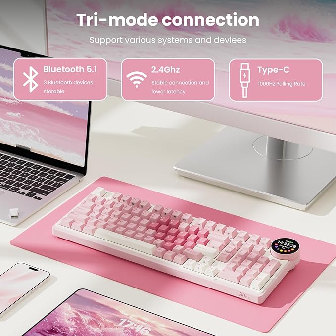 RK ROYAL KLUDGE N99 Wireless Mechanical Keyboard with Screen & Knob, BT/2.4G/USB-C, 96% Hot Swappable Pre-lubed Tactile Switches, Gasket Mount, RGB Mechanical Gaming Keyboards