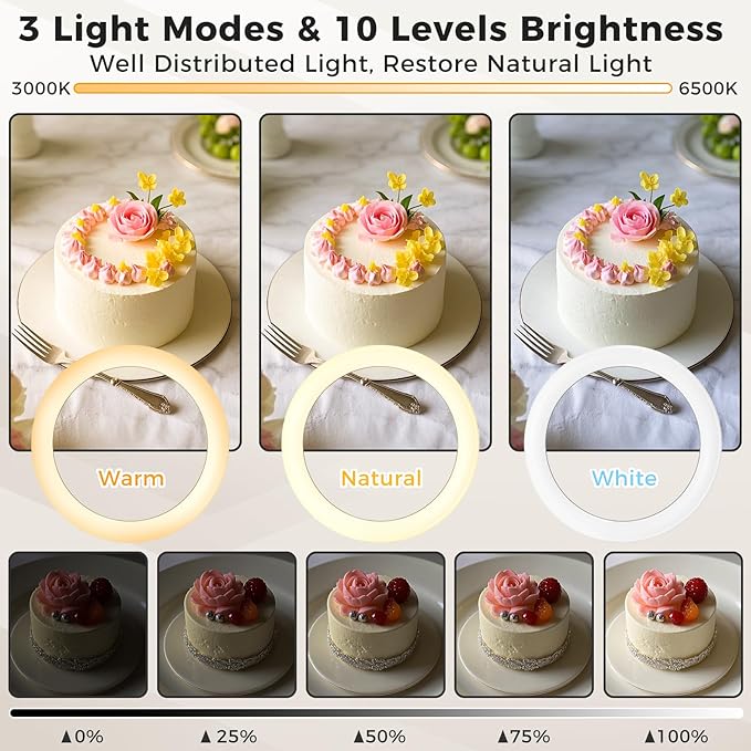 11" Desk Ring Light,Wireless Bluetooth Ring Light with Stand & Phone Holder,Overhead Phone Mount for Video Recording,Tripod for Cooking Videos,Webcam Lamp/TikTok/YouTube,Compatible with iPhone Camera