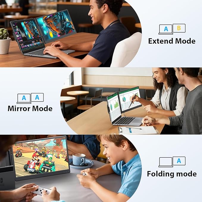 APILDELLA 14'' Dual Laptop Screen Extender, 1080P FHD Laptop Extended Monitor Portable with Speaker, Plug-Play Second Monitor for 13-16'' Laptops, Work with Mac, Window, Chrome
