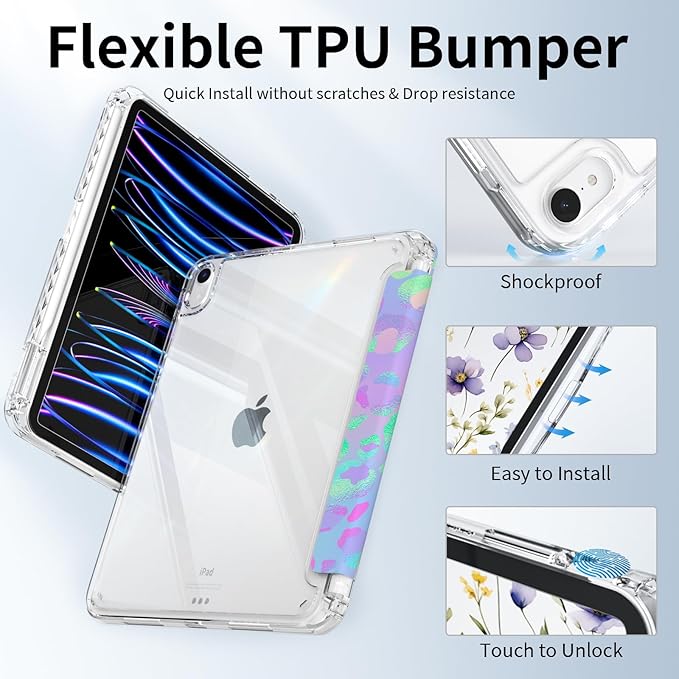 Trifold Case for iPad 11th Generation A16 Chip 2025, Slim iPad 10th Generation Case A14 10.9" 2022, Lightweight Shockproof Clear Transparent Back Cover, Composition Book