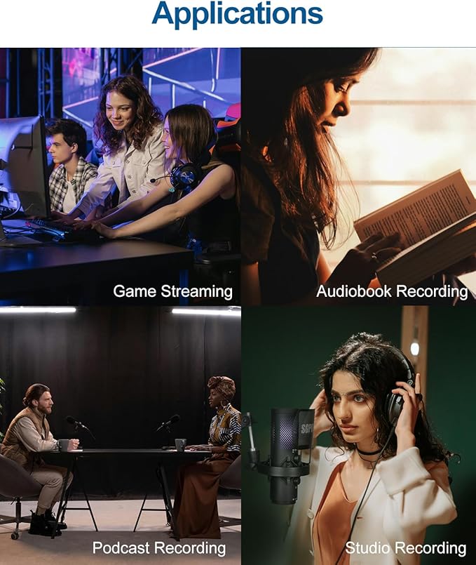 SGPRO Wireless USB Microphone for Streaming, Podcast, SG-CM25 Gaming Condenser Mic with RGB, Noise Cancellation, Tap to Mute, 24-bit/48kHz Recording, Includes Shock Mount & Pop Filter (PC/Mac/Mobile)