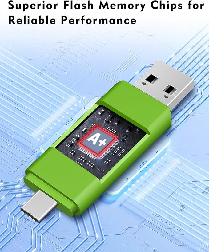 AreTop 8GB USB C Thumb Drive Dual USB 2.0 Flash Drive 8GB USB Drive Swivel Design 2-in-1 Portable Type-C Memory Stick for Android Smartphone, Computers, MacBook, Tablets, PC, 1 Pack (Green)