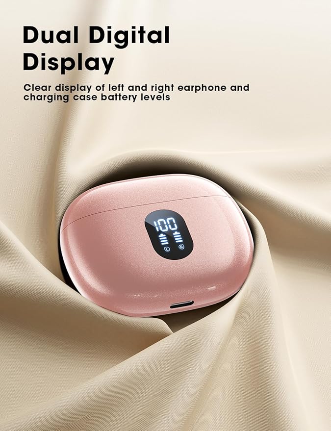 ZZU Wireless Earbuds, 2025 Ear Buds with Big Bass Stereo Sound, Lightweight Bluetooth Earbuds with 48 Hours Playtime, in-Ear Fit Earphones, IPX7, Hands-Free Calls with AI for iPhone, Android, Pad