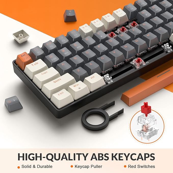 MAGIC-REFINER RK68 60% Wireless Mechanical Keyboard, Bluetooth 5.0/2.4GHz with Dual Mode 2-in-1 Receiver, Compact 68-Key Hot Swappable Gaming Keyboard, Linear Red Switch for PC Mac Xbox Smartphone