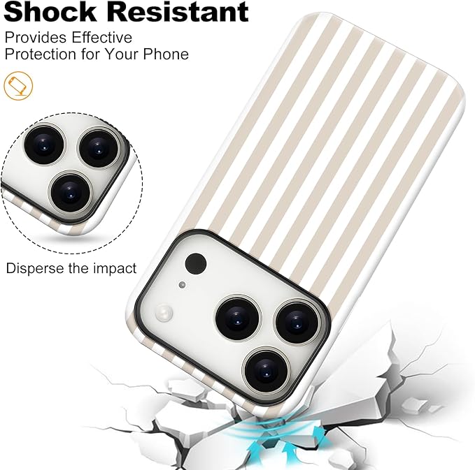 Magnetic for iPhone 17 Pro Case Cute Stripes Phone Case, Shockproof Slim TPU and Hard PC Protective Phone Cover Compatible with MagSafe Designed for Women Girls, Apricot