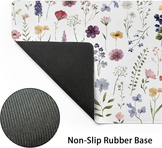 Floral Desk Mat Large Extend Mouse Pad XXL Beige Boho Desk Pad 35.4x15.7 Inch Cute Minimalist Flowers Mouse Pads Flowers Esthetics Computer Laptop Mouse Mat Non-Slip for Home Office Desktop Decor