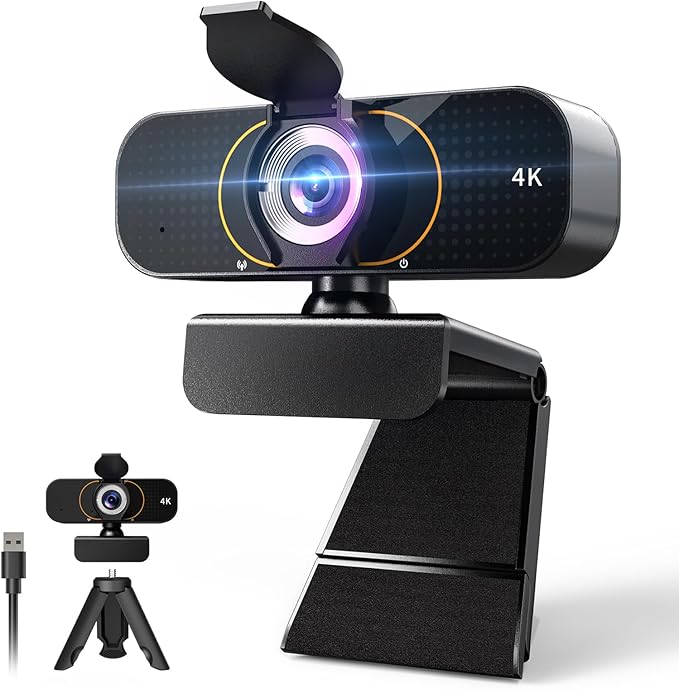 Webcam for pc, Camera for Computer/Laptop/Light Correction/Microphone, Web cam for Streaming/Gaming/Online Classes/Conferences/Video Callings,Updated HD 4K Webcam
