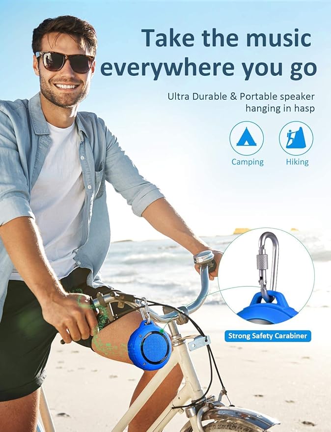 Kunodi Bluetooth Shower Speaker with IPX7 Waterproof, Dynamic Lights, Crisp Clear Sound, True Wireless Stereo, Clip Portable for Pool Beach Boat Kayak Float Golf