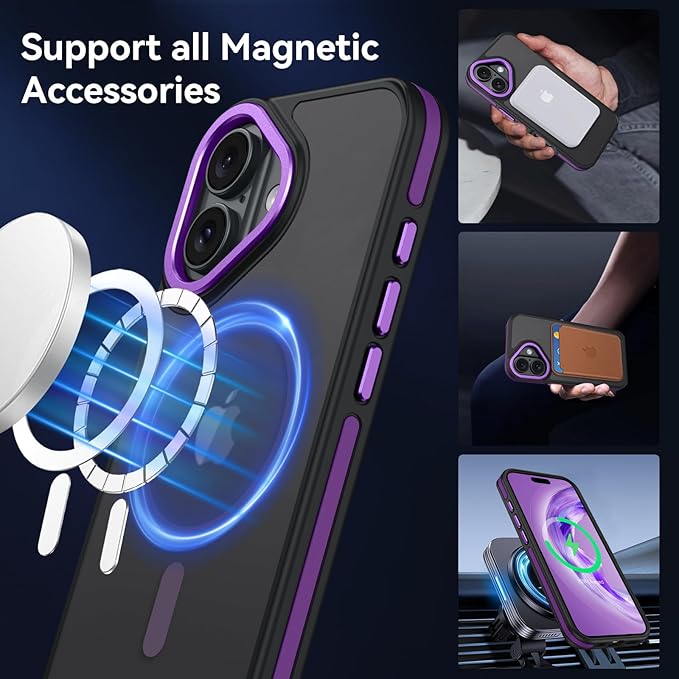 YINLAI Case for iPhone 17, iPhone 17 Phone Case 6.3-Inch,Magnetic [Compatible with Magsafe] Support Wireless Charging Slim Translucent Matte Men Women Shockproof Protective Back Cover, Black/Purple
