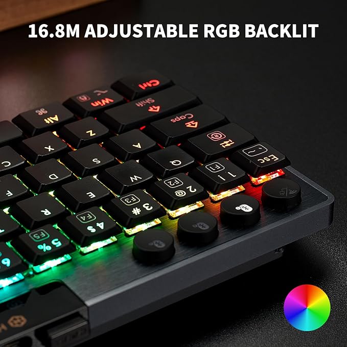 Hexgears A1 Low Profile Wireless Mechanical Keyboard - 60% Compact TKL, Bluetooth 5.0/2.4GHz/Wired USB C Hot Swappable Tactile Switch, RGB Backlit Mini Portable Gaming Keyboard Aluminum for PC/MAC