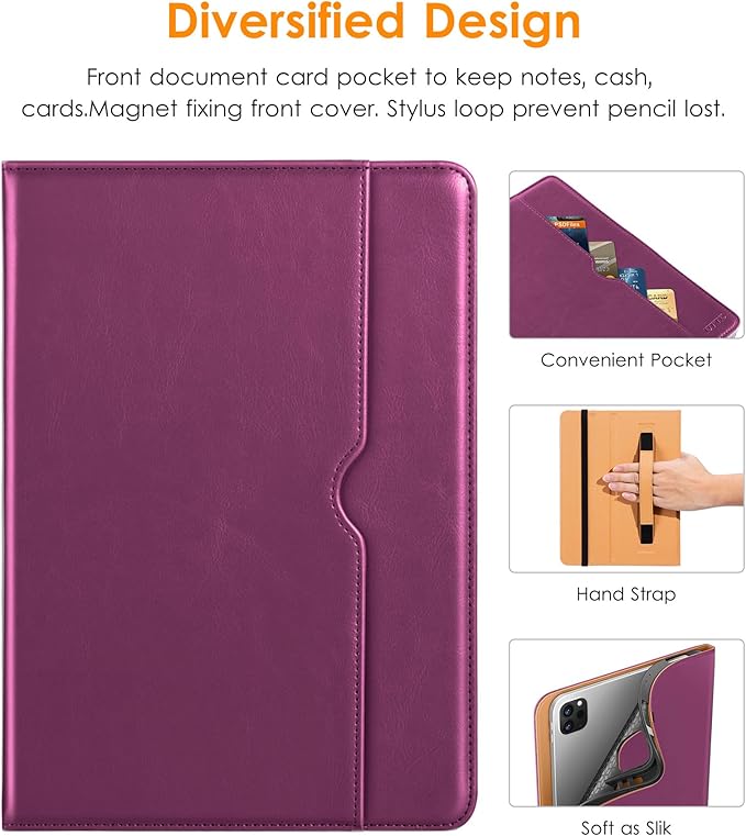 DTTO iPad Pro 12.9 6th / 5th / 4th / 3rd Generation Case 2022/2021/2020/2018,Premium Leather Folio Stand Cover with Built-in Apple Pencil Holder -Auto Wake/Sleep and Multi Viewing Angles,Purple