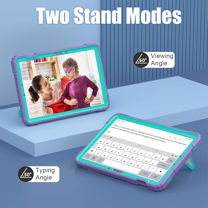 AKABEILA Compatible with Samsung Galaxy Tab S7/S8/S9/S9 FE 11 inch(2023) Tablet Case，Lightweight Shockproof Rugged Protective Cover with Kickstand for Kids Children Boys Babies Purple Mint Green