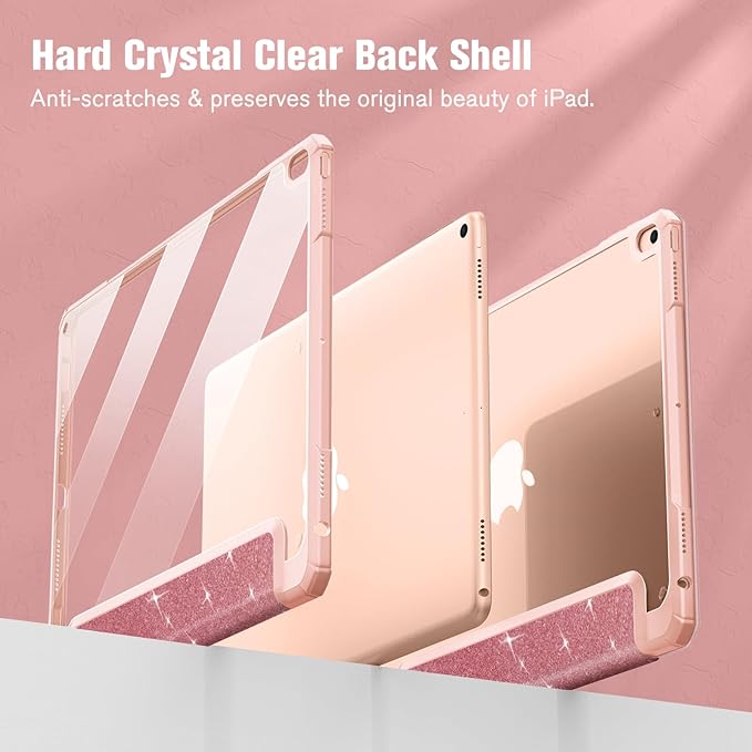 Fintie Hybrid Slim Case for iPad Air 3rd Generation 10.5" 2019 / iPad Pro 10.5 Inch 2017 - [Built-in Pencil Holder] Shockproof Cover with Clear Transparent Back Shell (Glittering Rose Gold)
