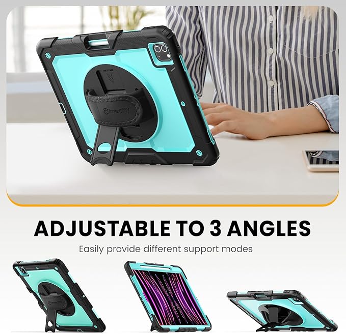Timecity for iPad Pro 12.9 Case 6th/5th/4th/3rd Gen, 360° Rotating Stand, Pencil Holder & Wireless Charging, Shockproof with Screen Protector & Shoulder Strap -for Designers & Professionals-Light Blue