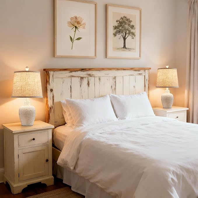 Table Lamps for Bedroom Set of 2 Farmhouse Table Lamps for Living Room 21" Rustic Cottage Jar-Shaped Bedside Lamp for Nightstand with Natural Beige Finish,Bulbs Not Included