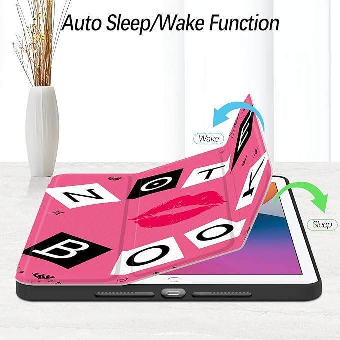 Case for iPad 9th / 8th / 7th Generation (2021/2020/2019) 10.2 inch, Case with Pencil Holder, Stand Clear Back Cover Cute Cool Design for Women Girls, Auto Sleep/Wake, Rose Red Book