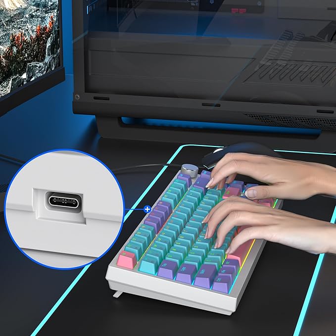 Owpkeenthy 75% Gasket Mounted Mechanical Gaming Keyboard Hot Swappable, Wired 82 Keys Knob RGB Keyboard with Red Switch PBT Keycaps for Win MAC (Joker)