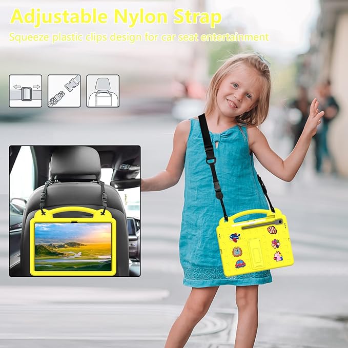 AKABEILA Compatible with Samsung Galaxy Tab S11 X730/X736 2025 11 inch Tablet Case, Kids Friendly Universal Lightweight Shockproof Protective Case with Shoulder Strap & Stand Handle Yellow