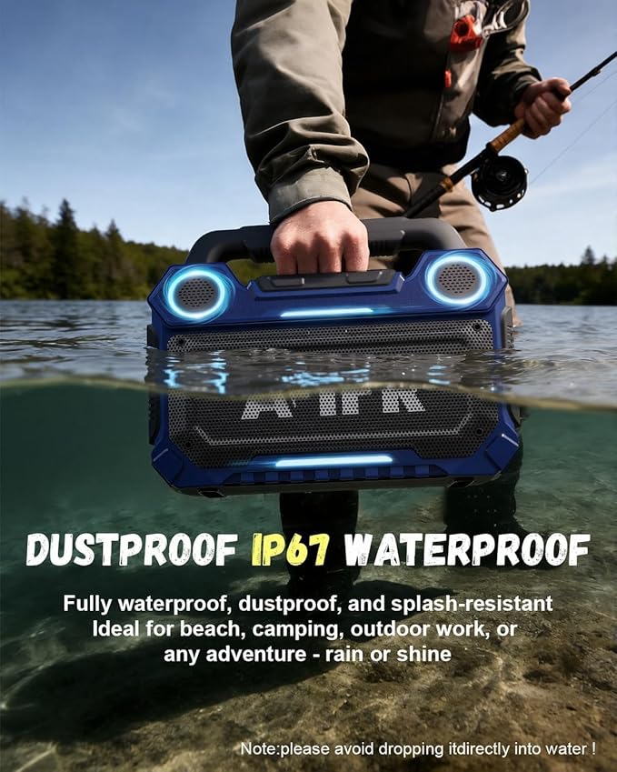 Outdoor Bluetooth Speaker, 160W Loud Bass! Rugged, IP67 Waterproof, 24H Playtime with Lights, Wireless TWS Pairing Portable Speakers for Party, Outsides, Travel, Beach, Garage(Tide Blue)