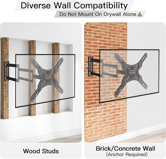 ELIVED Long Arm TV Wall Mount for Most 26-65 Inch TVs, 37.4 Inch Long Extension TV Mount Swivel and Tilt, Max VESA 400x400mm, Full Motion Wall Mount tv Bracket Holds up to 77 lbs.